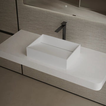 MonBlari Tw-A113 White Countertop Solid Surface Basin 450mm Side View