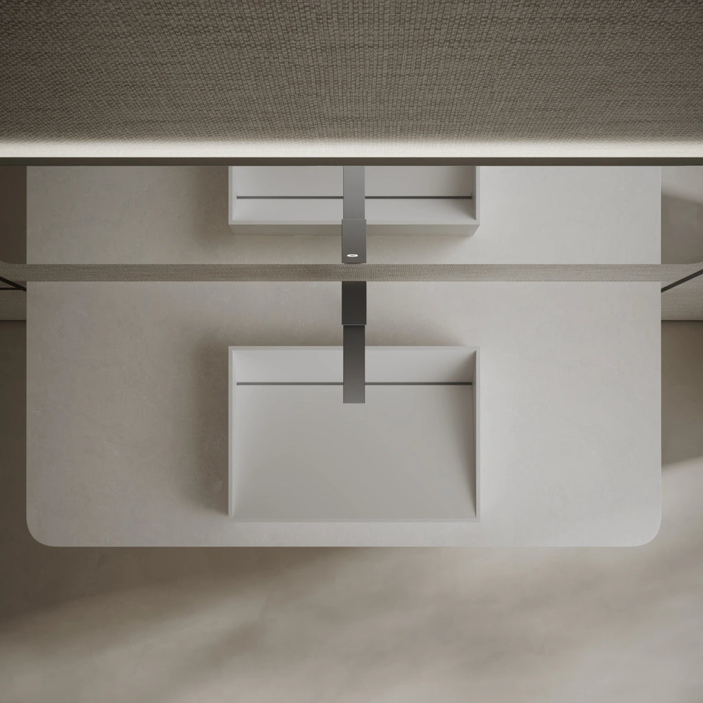 MonBlari Tw-A113 White Countertop Solid Surface Basin 450mm Top View Close-up