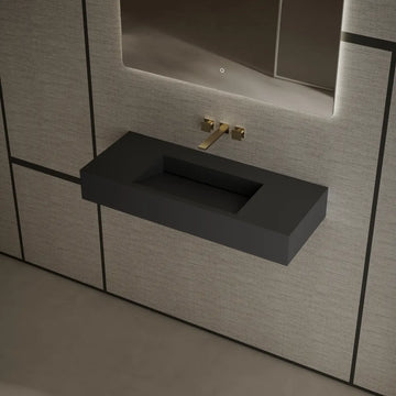 MonBlari Tw-G275 Black Wall-Mount Solid Surface Basin Side Top View