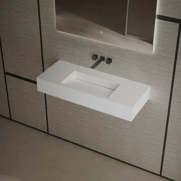 MonBlari Tw-G275 White Wall-Mount Solid Surface Basin Side View