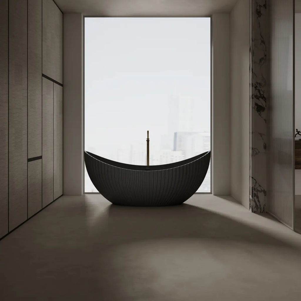 MonBlari Venus Series MR-88878 Black Freestanding Solid Surface Bathtub Front View