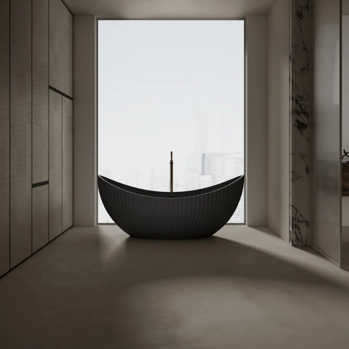 MonBlari Venus Series MR-88878 Black Freestanding Solid Surface Bathtub Front View