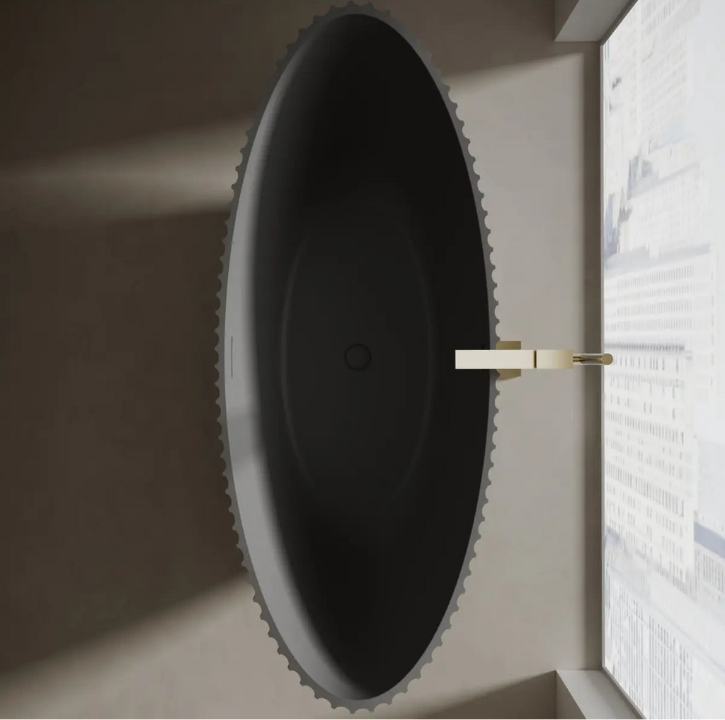 MonBlari Venus Series MR-88878 Black Freestanding Solid Surface Bathtub Top View Close-up
