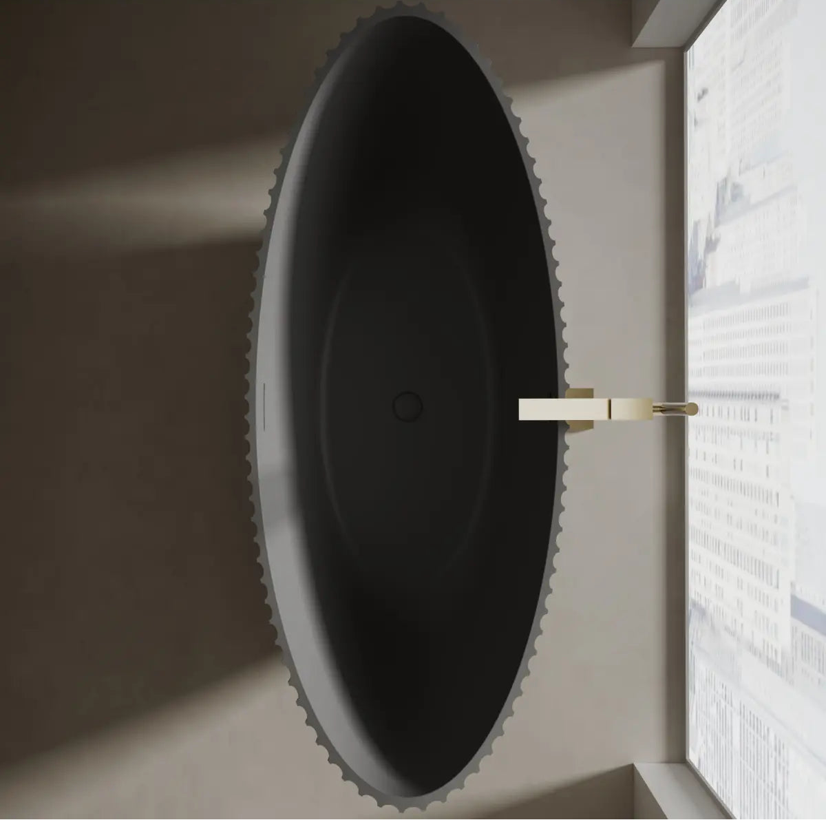 MonBlari Venus Series MR-88878 Black Freestanding Solid Surface Bathtub Top View Close-up