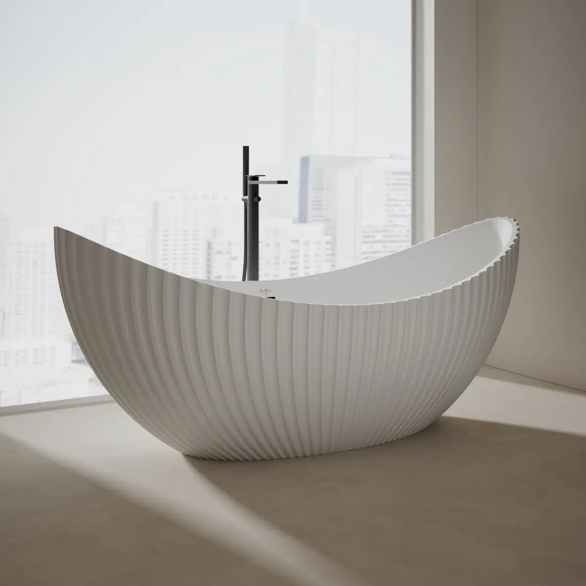 MonBlari Venus Series MR-88878 White Freestanding Solid Surface Bathtub Main image