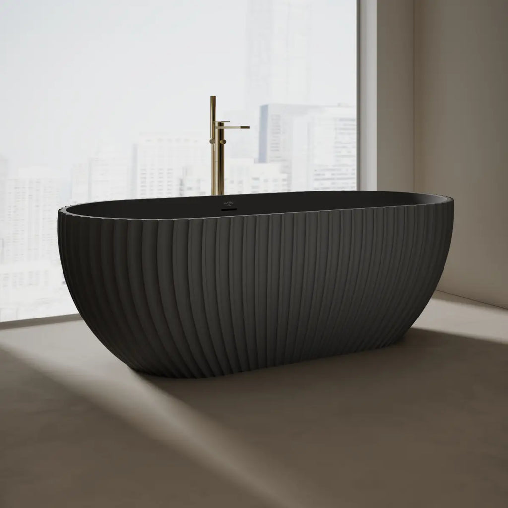 MonBlari Venus Series Mr-88877 Black Arc-shaped Freestanding Solid Surface Bathtub Side View