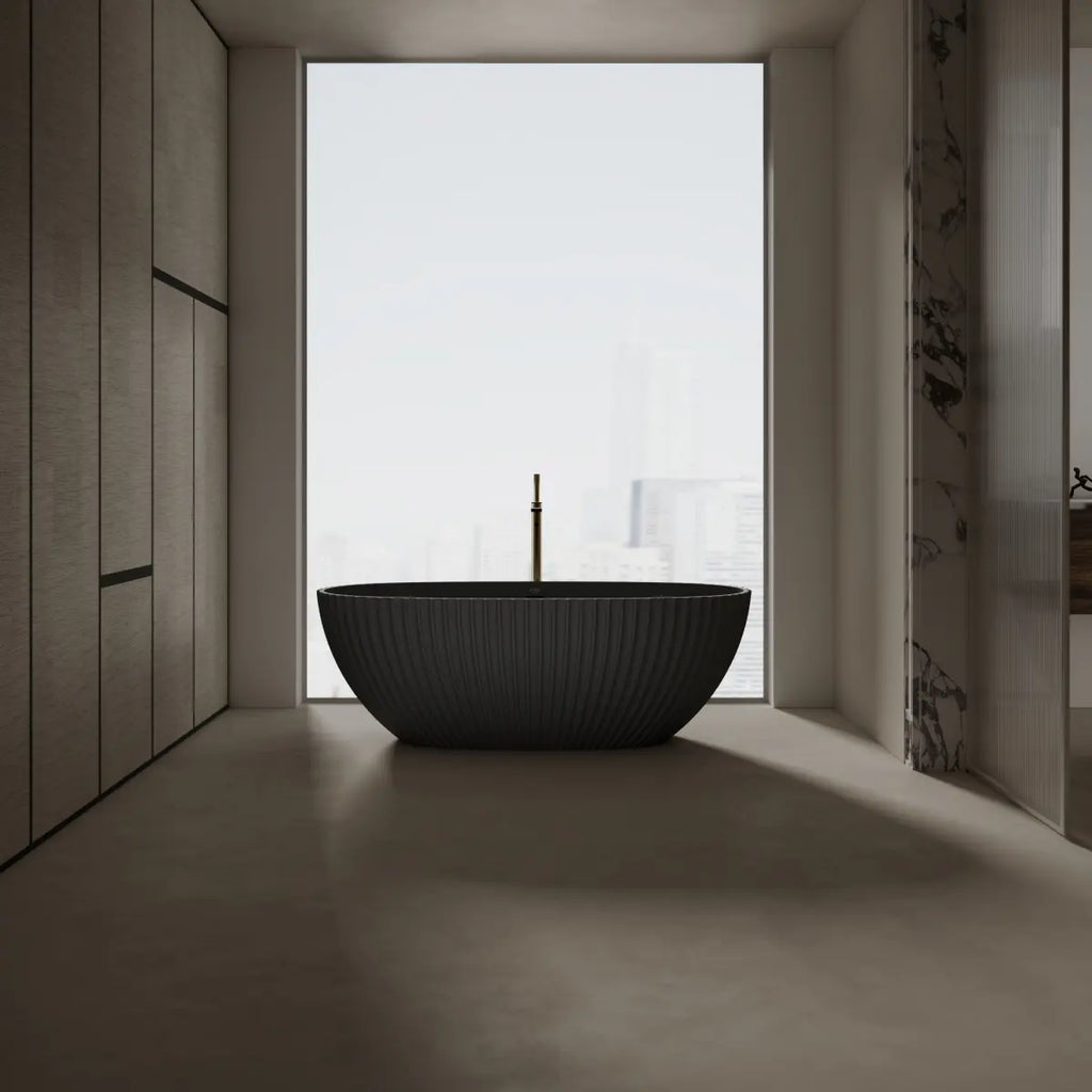 MonBlari Venus Series Mr-88877 Black Freestanding Solid Surface Bathtub Front View