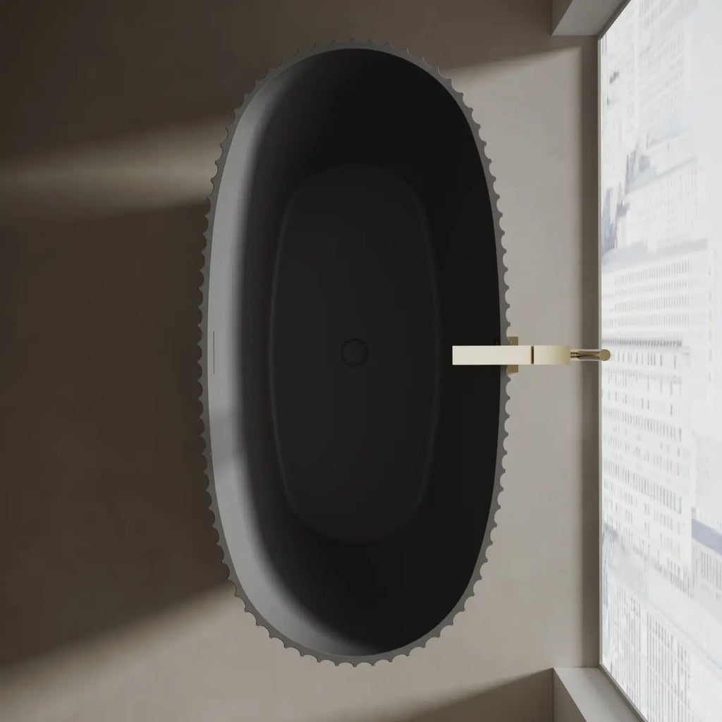 MonBlari Venus Series Mr-88877 Black Freestanding Solid Surface Bathtub Top View Close-up