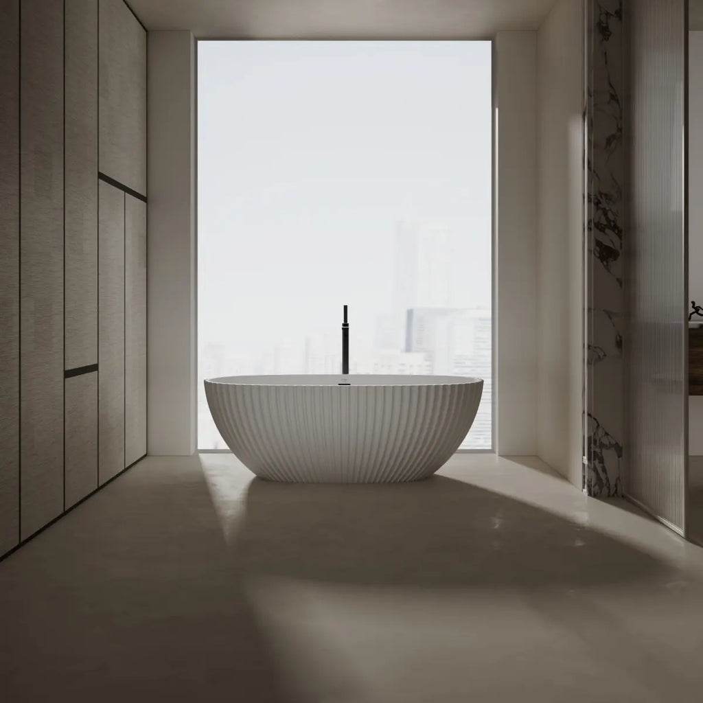 MonBlari Venus Series Mr-88877 White Arc-shaped Freestanding Solid Surface Bathtub
