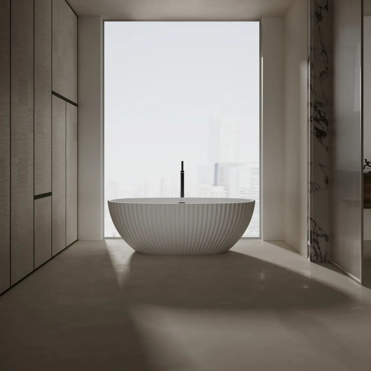 MonBlari Venus Series Mr-88877 White Arc-shaped Freestanding Solid Surface Bathtub