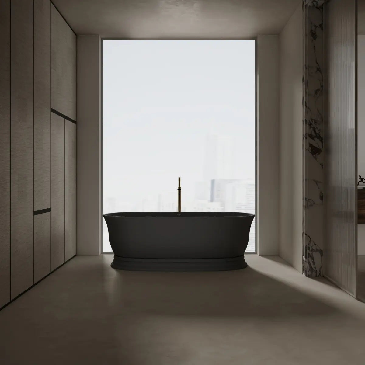 MonBlari XA-8898 Black Solid Surface Freestanding Bath Front View