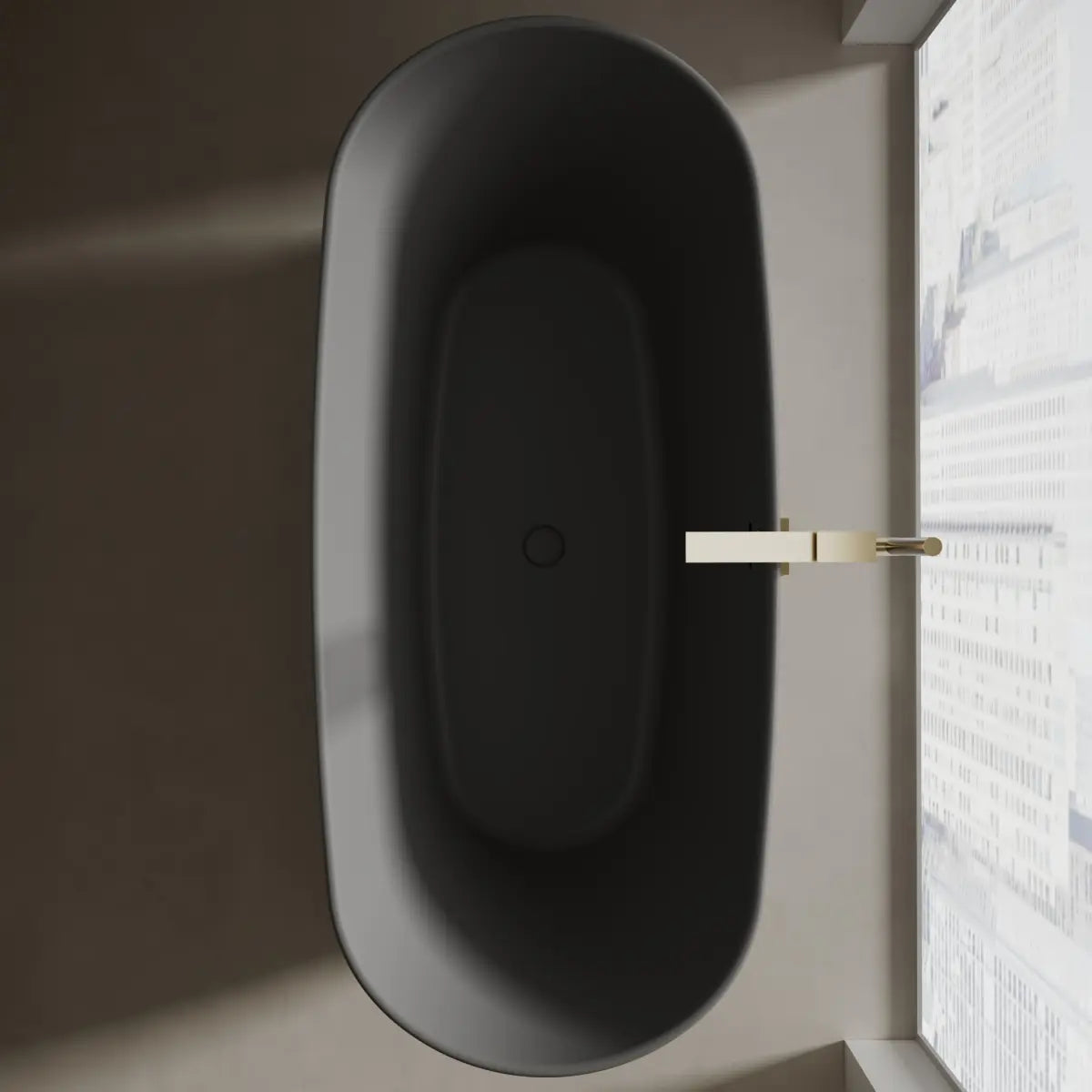 MonBlari XA-8898 Black Solid Surface Freestanding Bath Top View Close-up