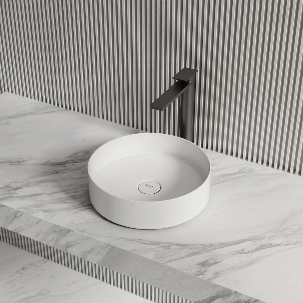 MonBlari XA-A10 Solid Surface Countertop Basin Bathroom Sink 360mm Side Top View Close-up