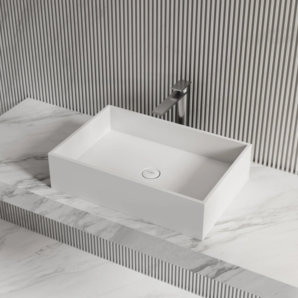 MonBlari XA-A32A Solid Surface Vessel Sink Side Top View Close-up