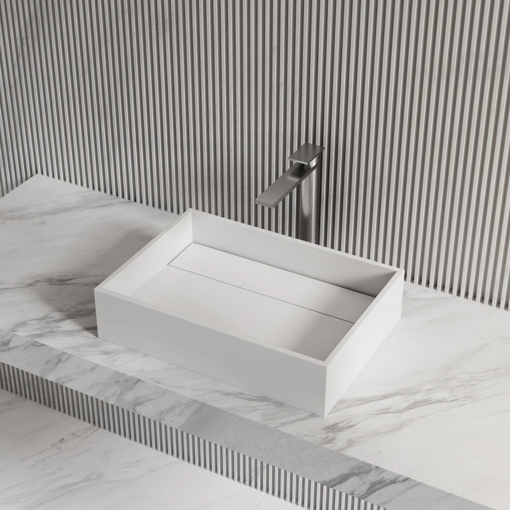MonBlari XA-A32B Solid Surface Vessel Sink Countertop Basin 510mm - 600mm Side Top View Close-up