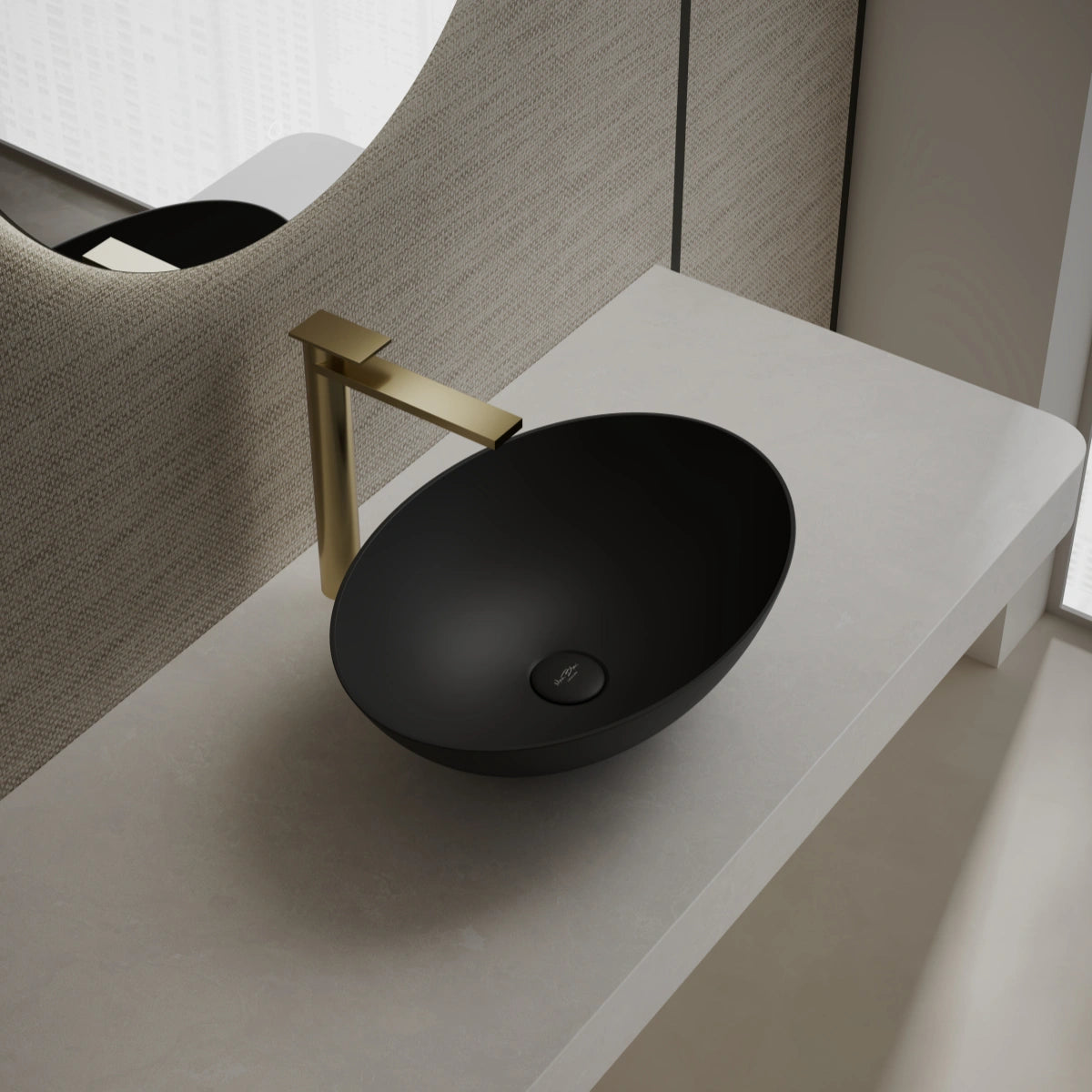 MonBlari XA-A72 Black Solid Surface Basin Side Top View Main image