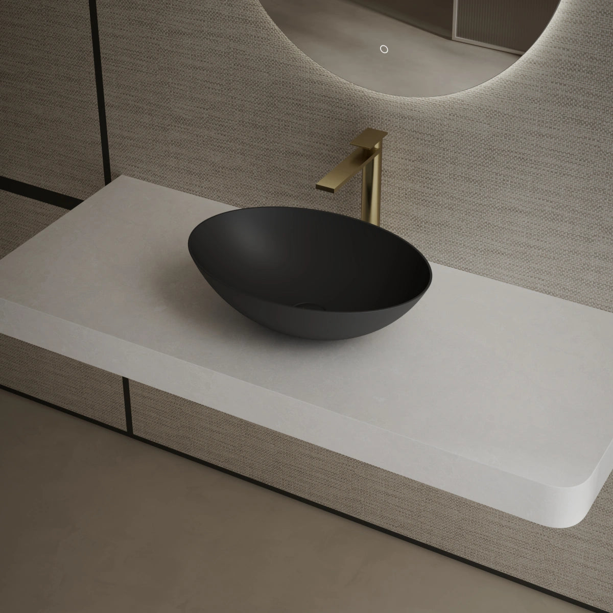 MonBlari XA-A72 Black Solid Surface Basin Side Top View Main image