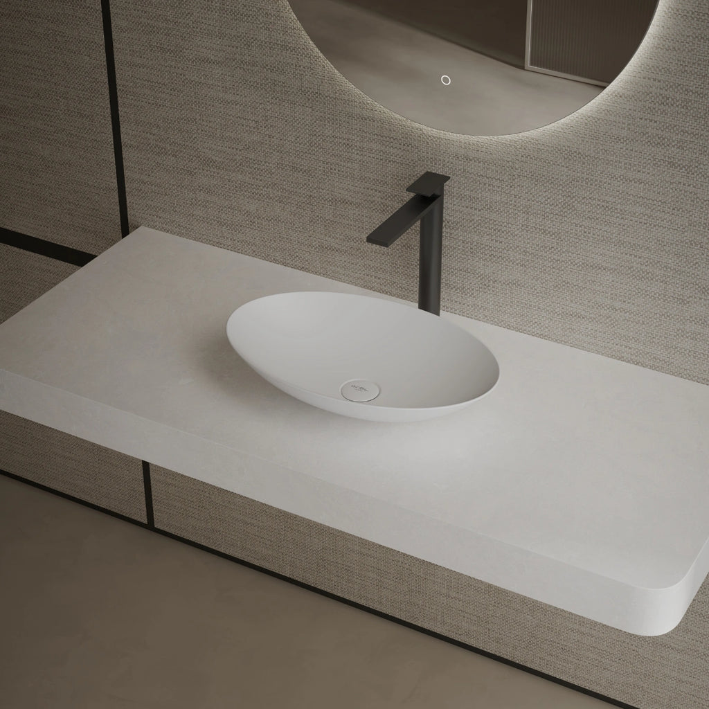 MonBlari XA-A73 White Solid Surface Countertop Basin 500mm Side Top View Close-up
