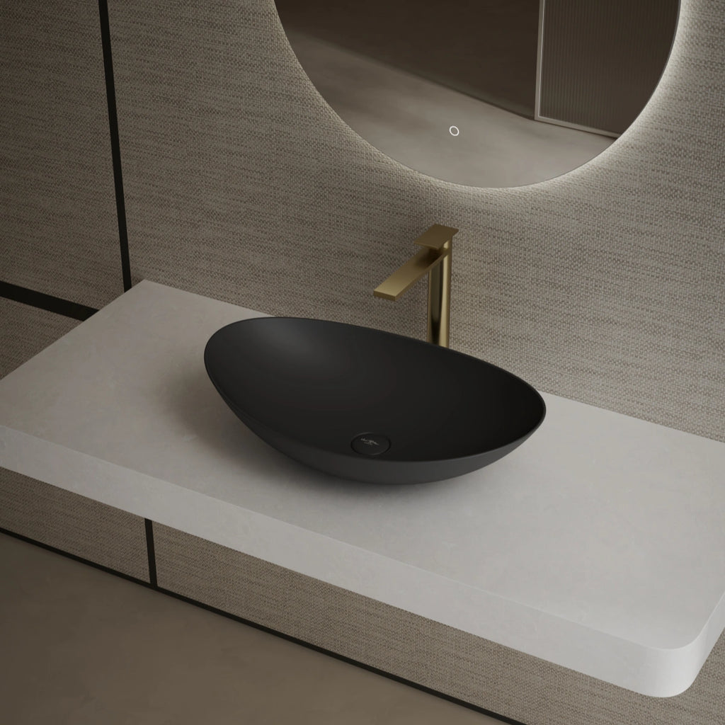 MonBlari XA-A76 black countertop basin side view close-up