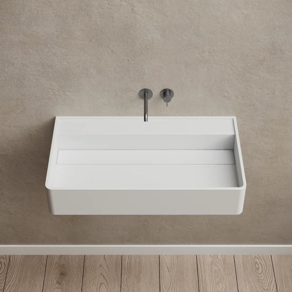 MonBlari XA-G10B Solid Surface Wall-Mounted Basin 600mm - 800mm Front Top View Close-up