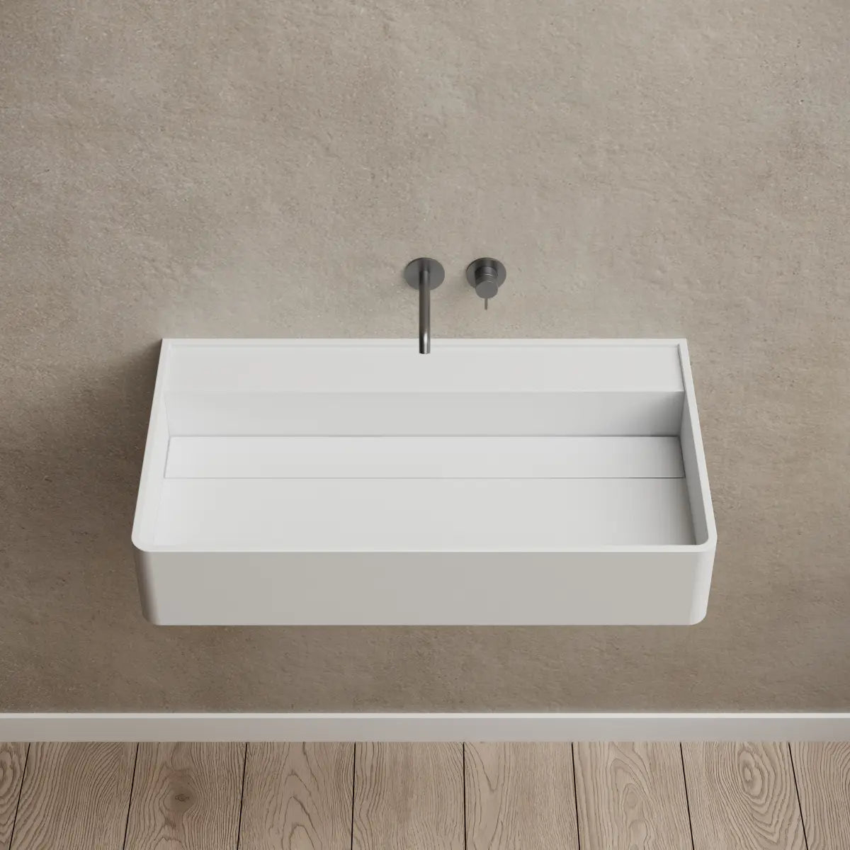 MonBlari XA-G10B Solid Surface Wall-Mounted Basin 600mm - 800mm Front Top View Close-up
