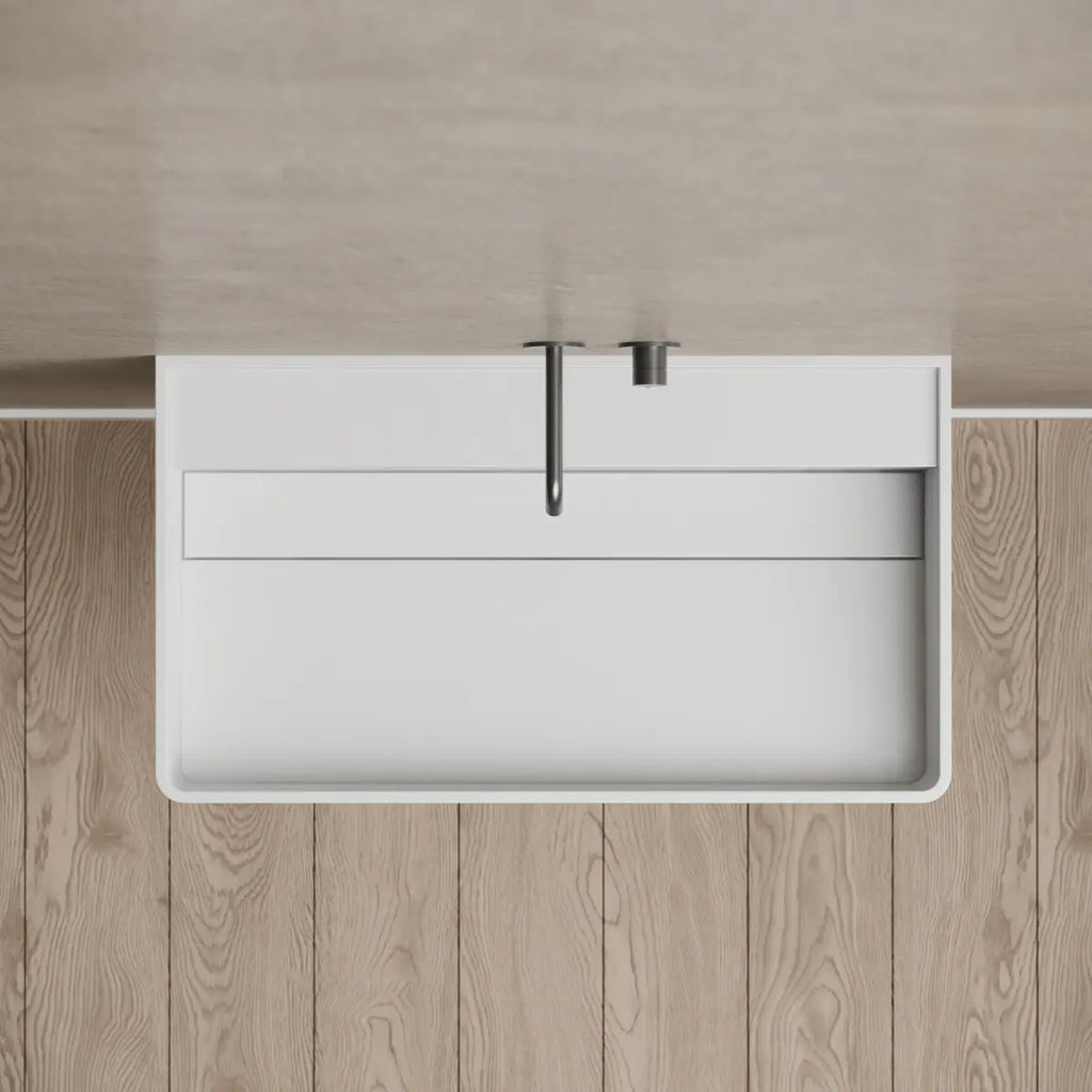 MonBlari XA-G10B Solid Surface Wall-Mounted Basin 600mm - 800mm Front Top View Close-up