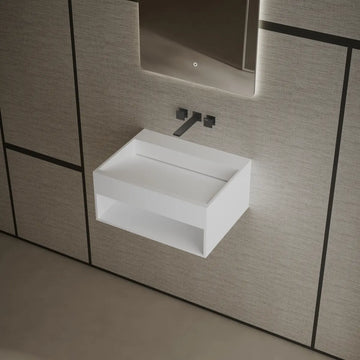 MonBlari XA-G71 White Solid Surface Wall-Mount Basin 600mm - 800mm Side Top View Close-up