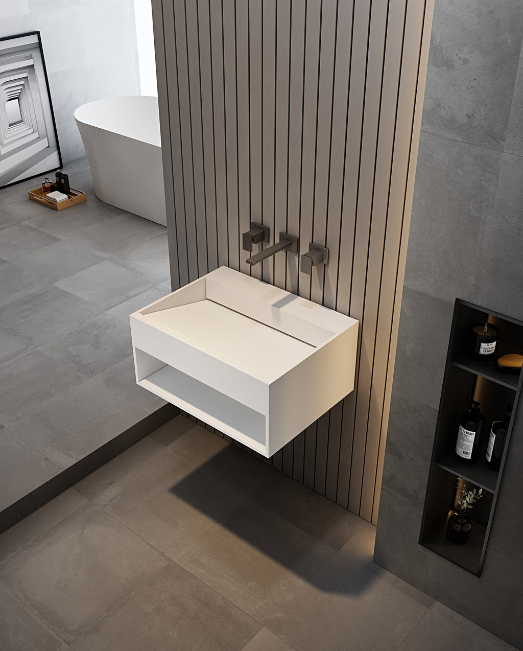 MonBlari XA-G71 solid surface wall-mounted basin side view