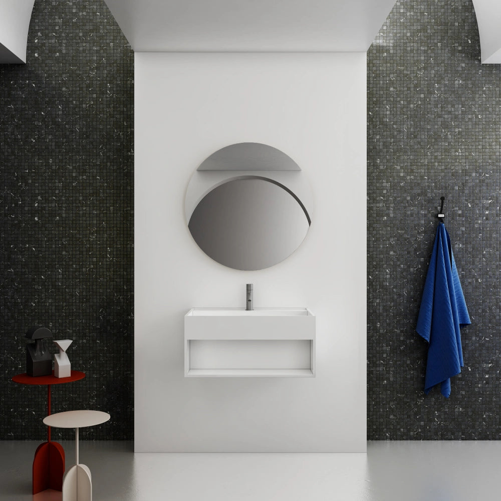 MonBlari XA-G72 Solid Surface Wall-Mounted Basin Bathroom Sink 600mm Front View