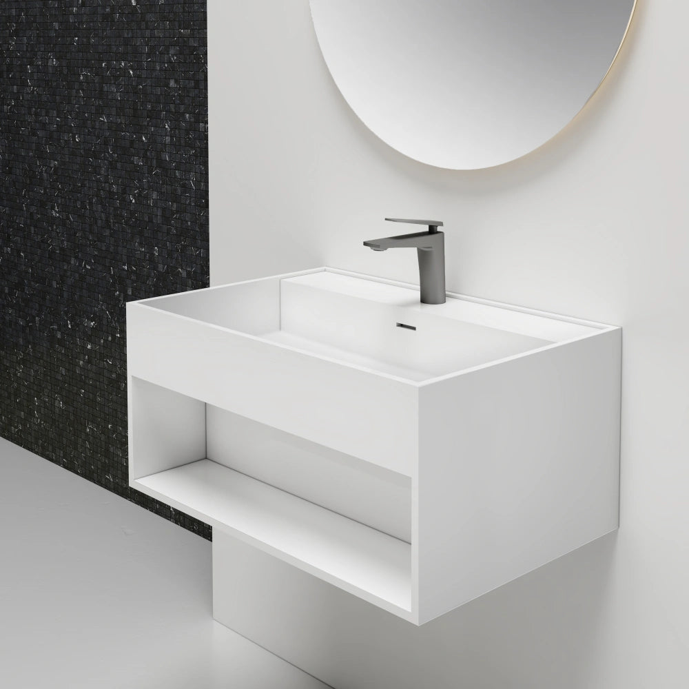 MonBlari XA-G72 Solid Surface Wall-Mounted Basin Bathroom Sink 600mm Side View