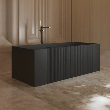 MonBlari XY-2005 Black Freestanding Solid Sueface Bathtub Side View