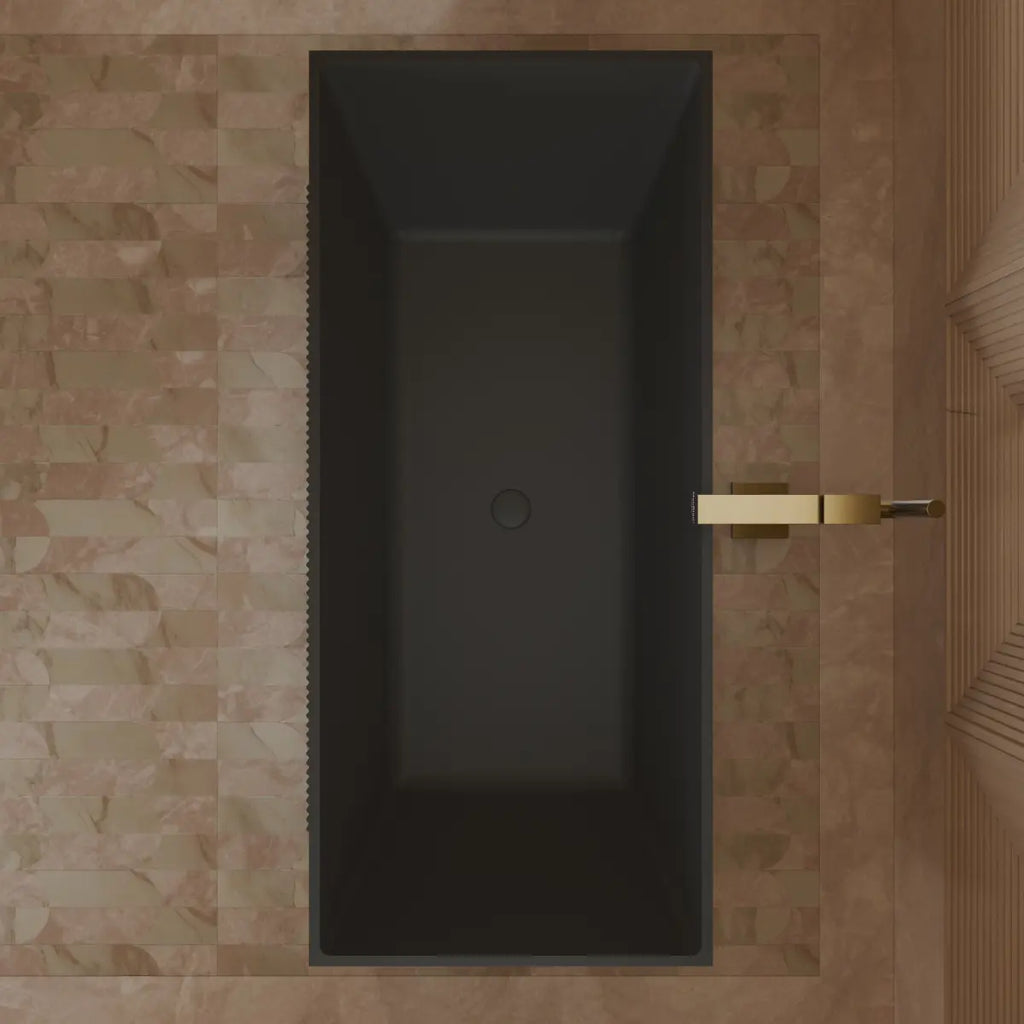MonBlari XY-2005 Black Freestanding Solid Sueface Bathtub Top View Close-up
