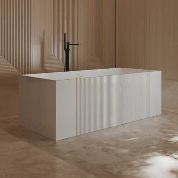 MonBlari XY-2005 White Freestanding Solid Sueface Bathtub Side View