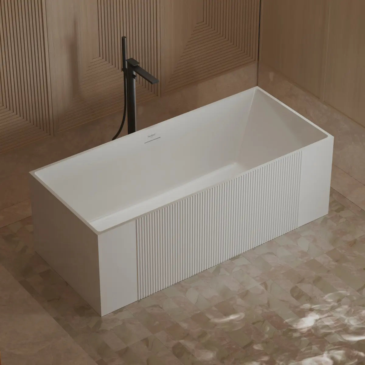 MonBlari XY-2005 White Freestanding Solid Sueface Bathtub Side Top View 