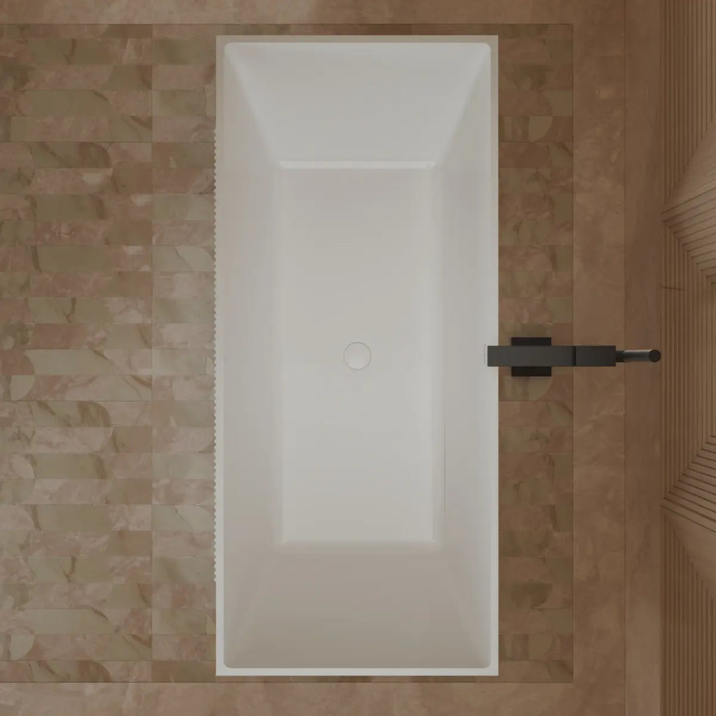 MonBlari XY-2005 White Freestanding Solid Sueface Bathtub Top View Close-up