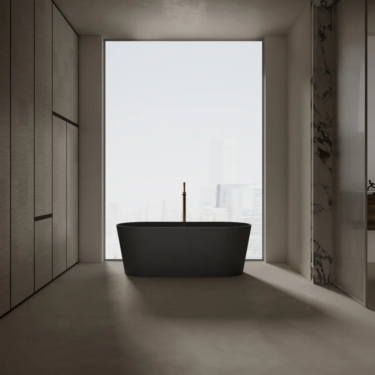 MonBlari Xa-8860 Black Freestanding Solid Surface Bathtub Front View