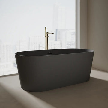 MonBlari Xa-8860 Black Freestanding Solid Surface Bathtub Side View