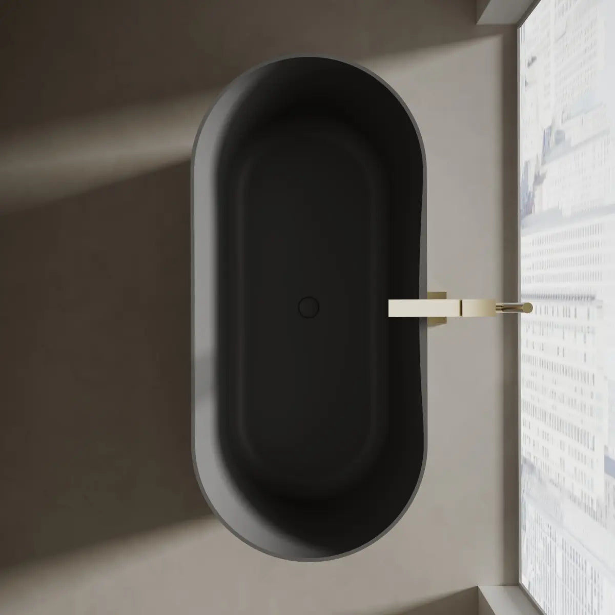 MonBlari Xa-8860 Black Freestanding Solid Surface Bathtub Top View Close-up