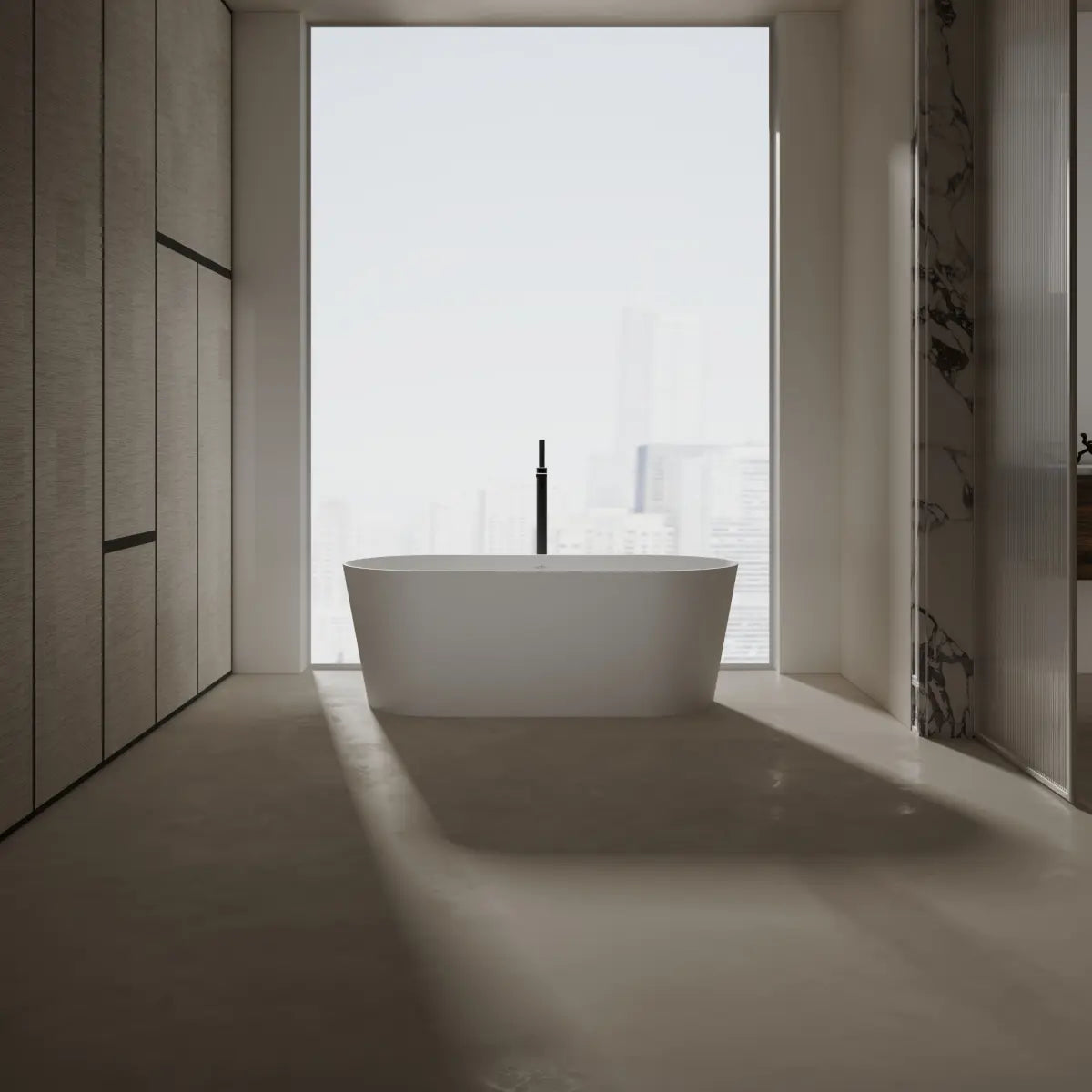 MonBlari Xa-8860 White Freestanding Solid Surface Bathtub Front View