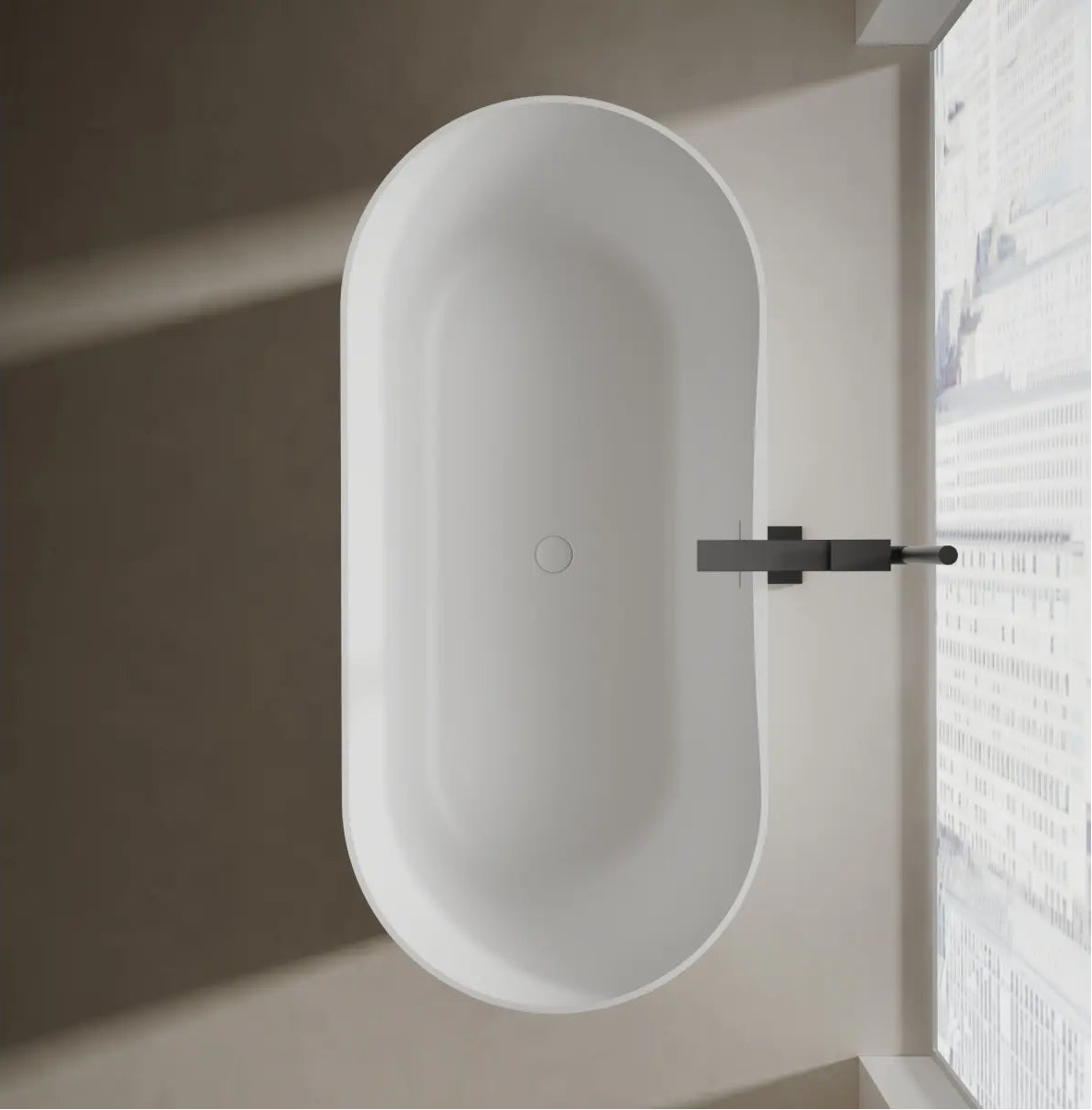 MonBlari Xa-8860 White Freestanding Solid Surface Bathtub Top View Close-up