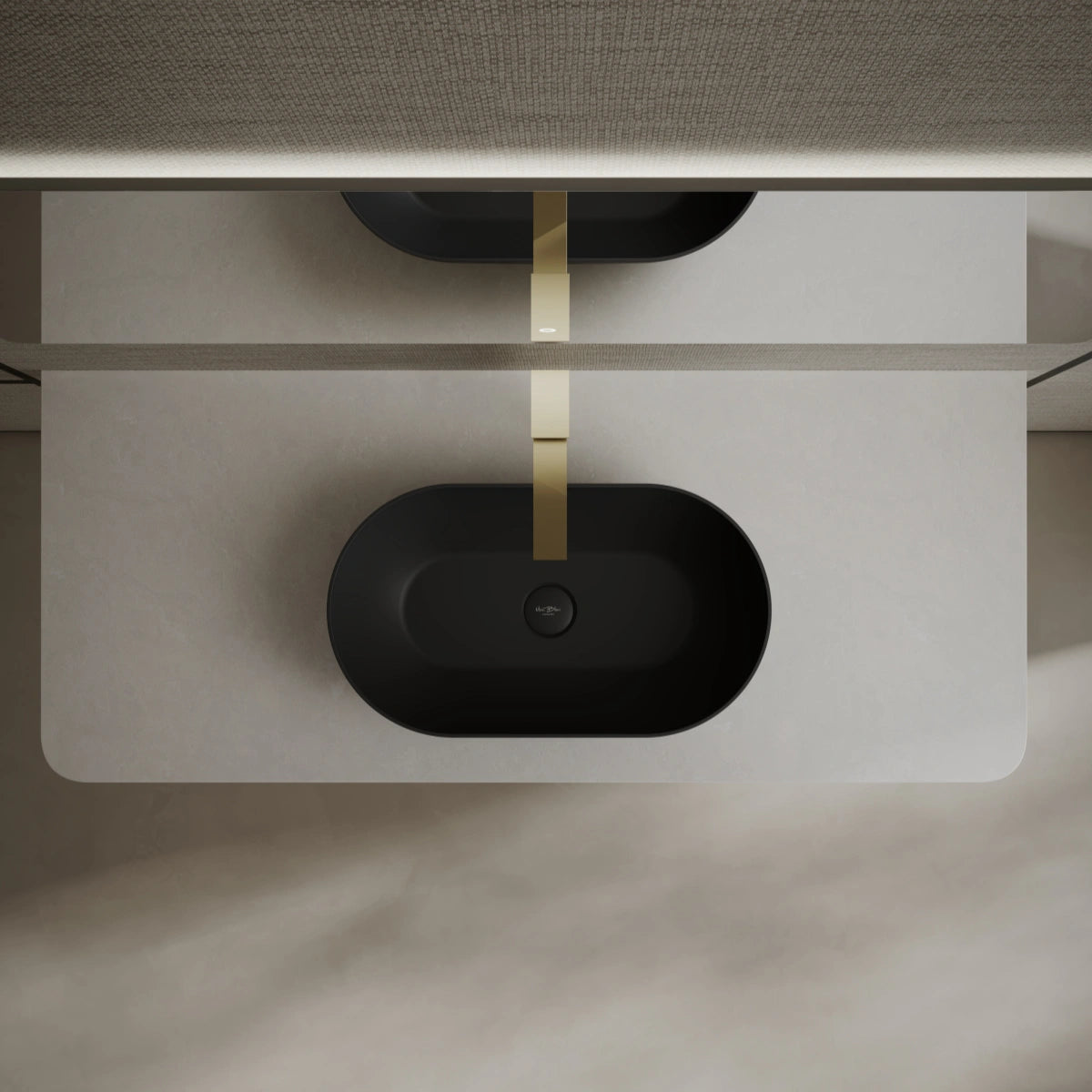 MonBlari Xa-A78 Black Countertop Solid Surface Basin Front Top View Close-up