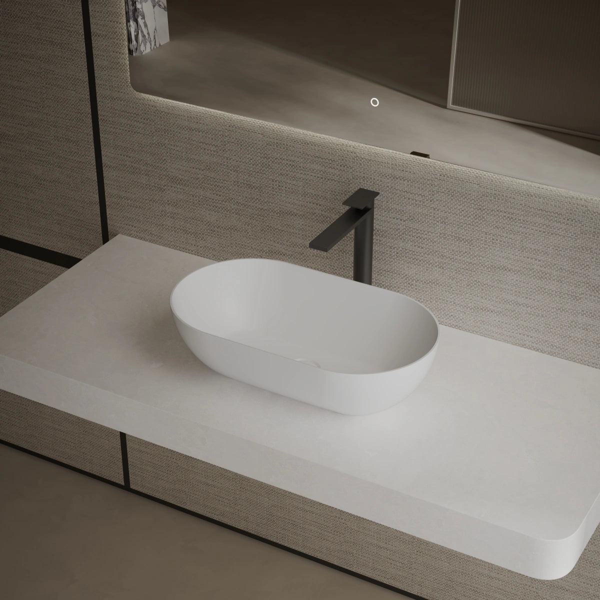 MonBlari Xa-A78 White Countertop Solid Surface Basin Side View Main image