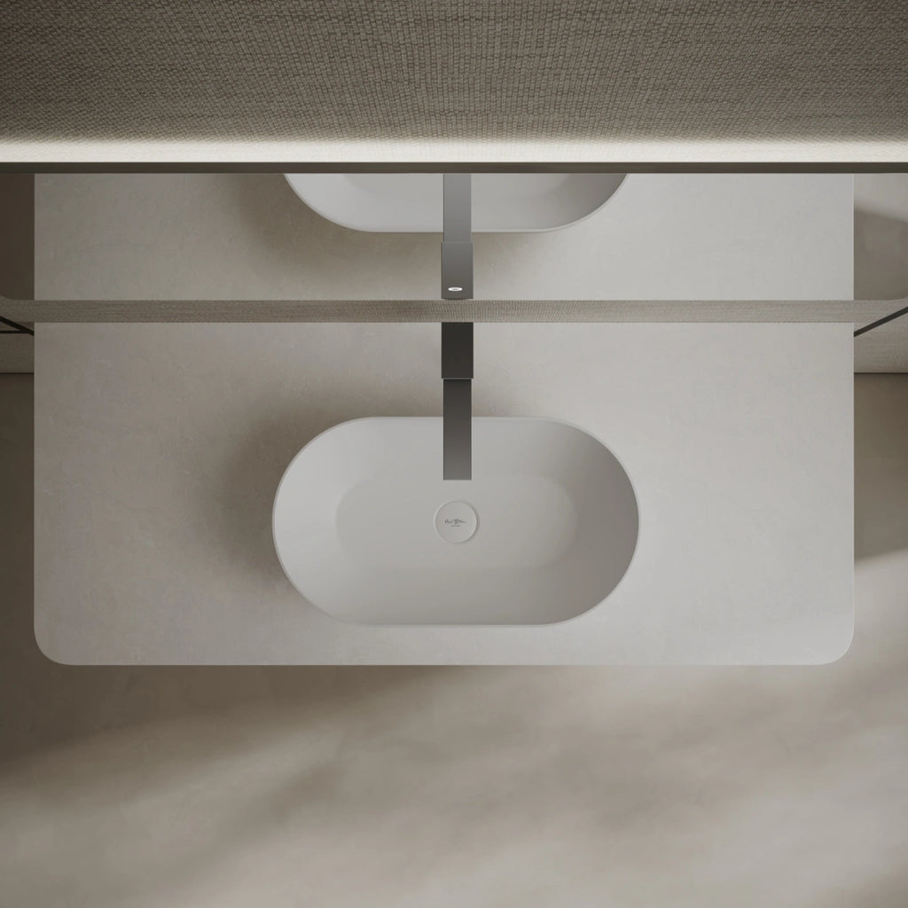 MonBlari Xa-A78 White Countertop Solid Surface Basin Top View Close-up