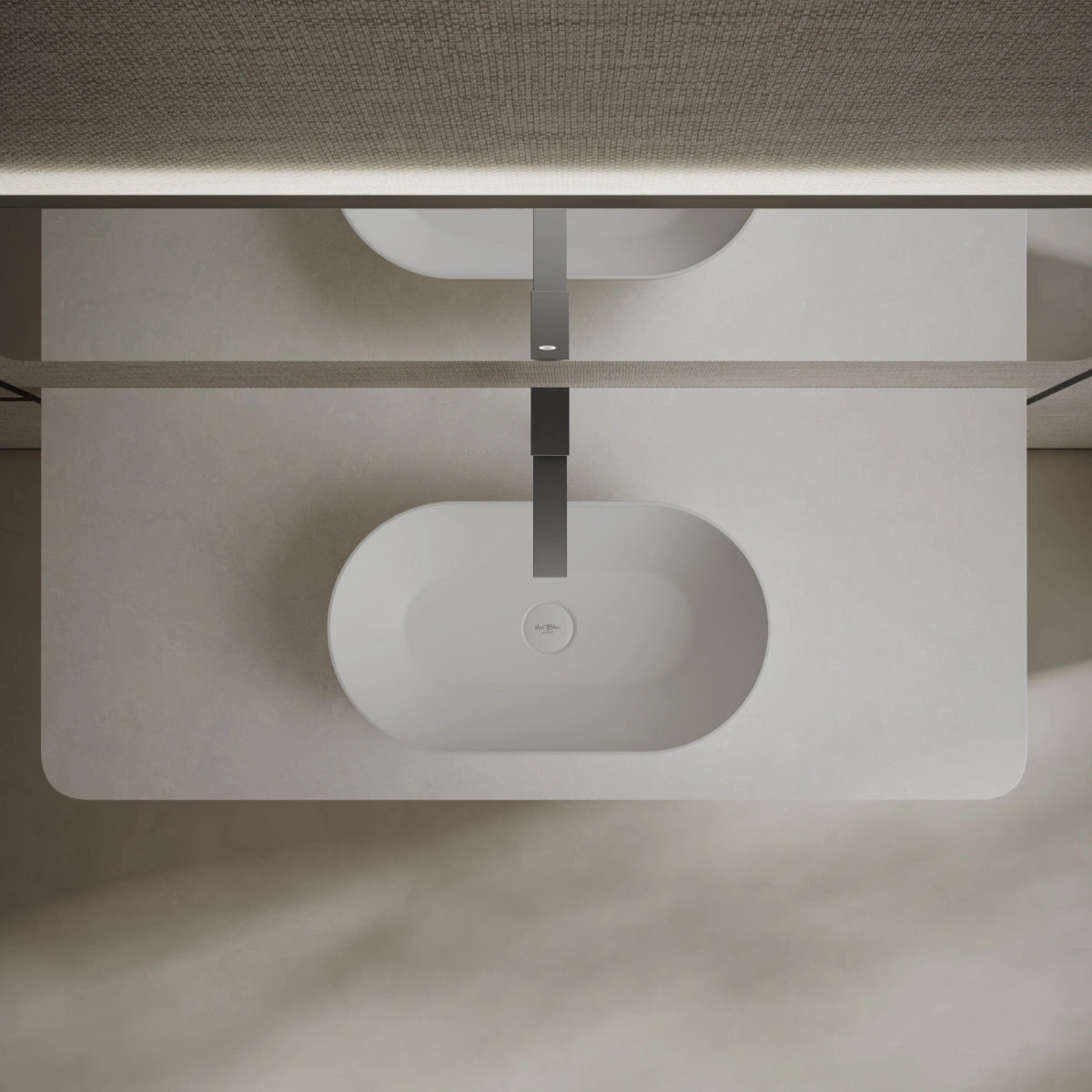MonBlari Xa-A78 White Countertop Solid Surface Basin Top View Close-up