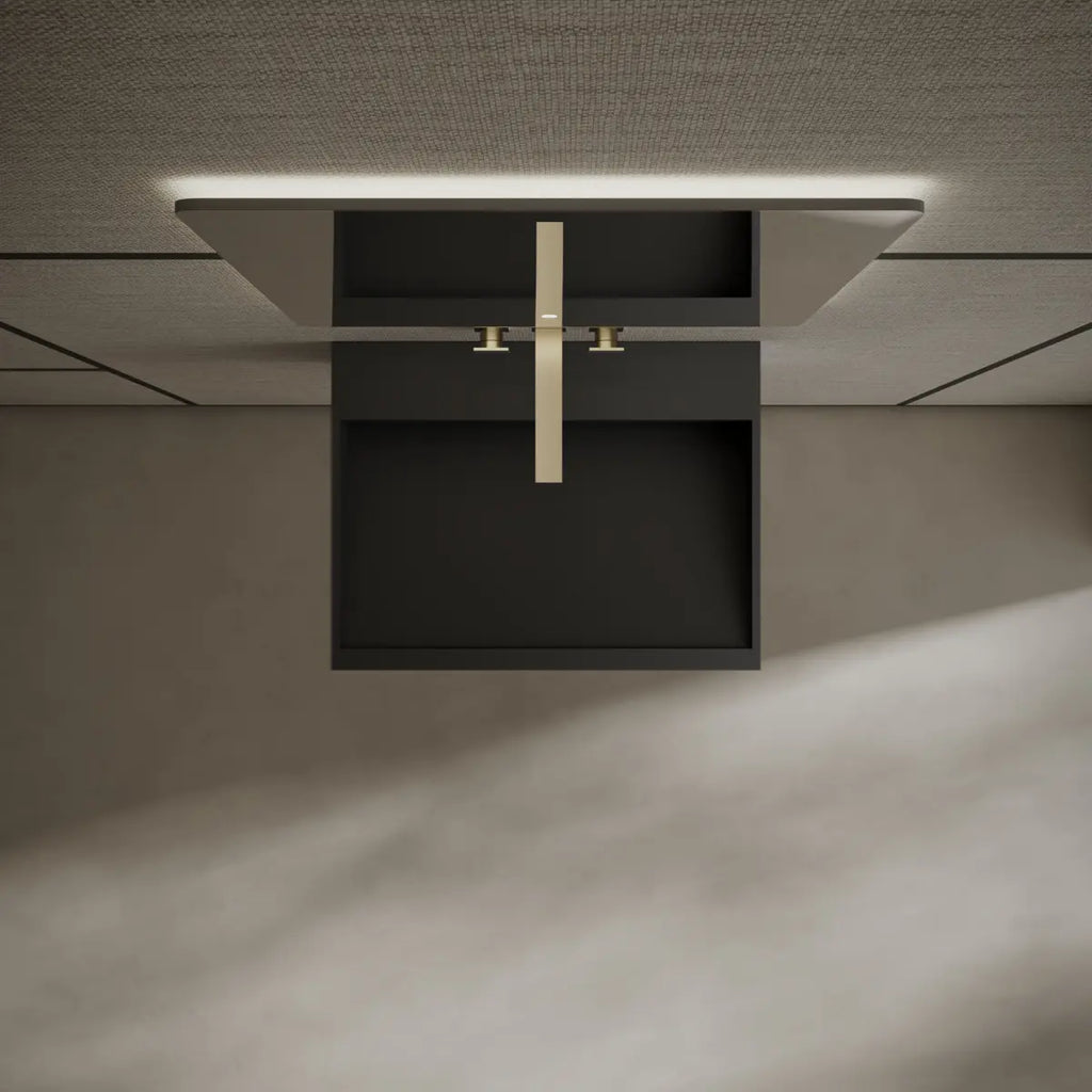 MonBlari Xa-G71 Black Solid Surface Wall-Mount Basin Front Top View Close-up