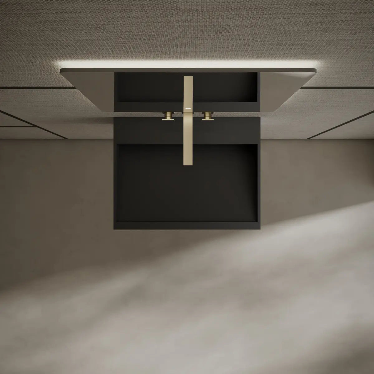 MonBlari Xa-G71 Black Solid Surface Wall-Mount Basin Front Top View Close-up