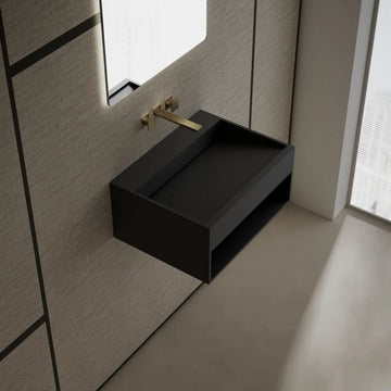 MonBlari Xa-G71 Black Solid Surface Wall-Mount Basin Side View
