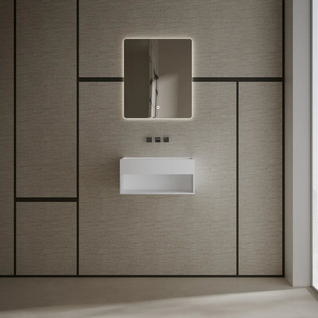 MonBlari Xa-G71 White Solid Surface Wall-Mount Basin Front View