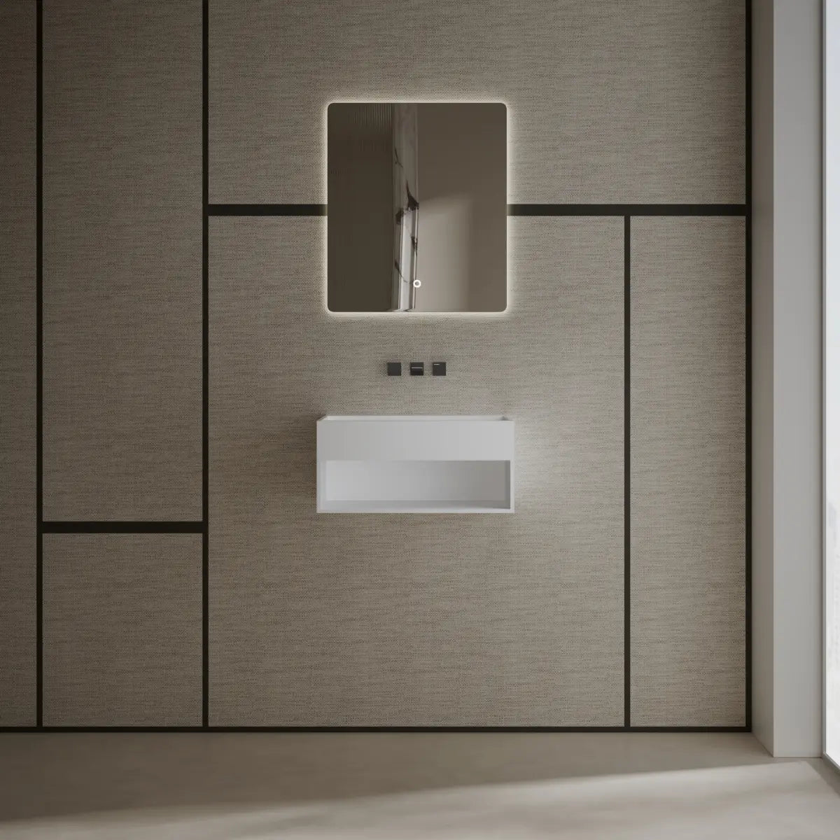 MonBlari Xa-G71 White Solid Surface Wall-Mount Basin Front View