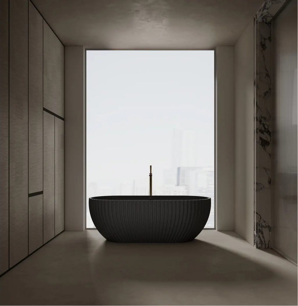 Monblari VENUS Series Black Freestanding Solid Surface Bathtub Front View